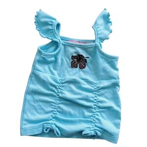 Aqua Ellemenno Girls Sleeveless Top with‎ Hibiscus Hawaiian Theme 6/9M
